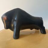 Abstract ceramic bull signed Florentino. Spanish earthenware clay art. 70's