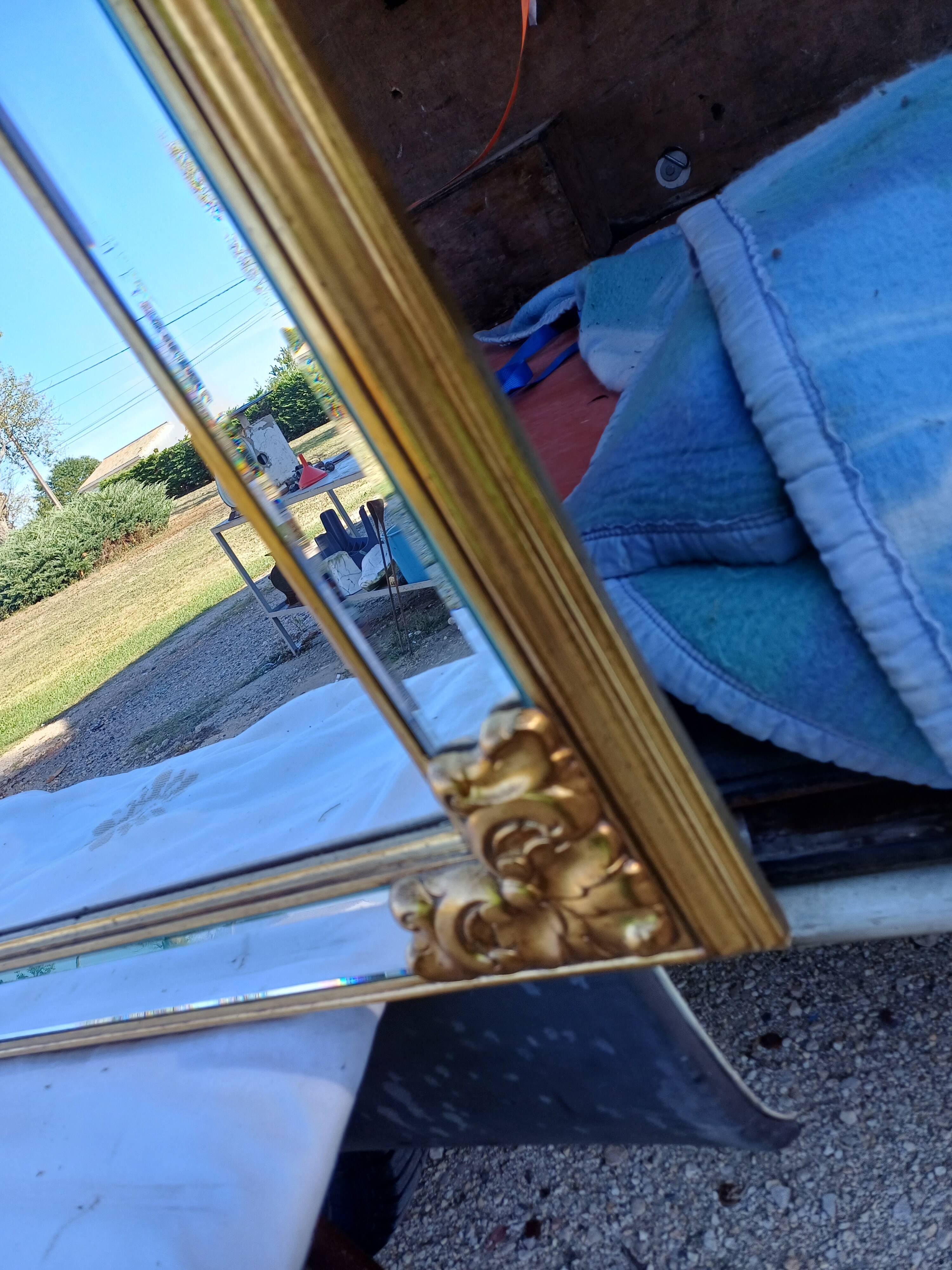 Pareclose and Beveled Wood and Golden Stuk Mirror