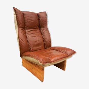 Scandinavian leather and linen armchair