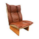 Scandinavian leather and linen armchair