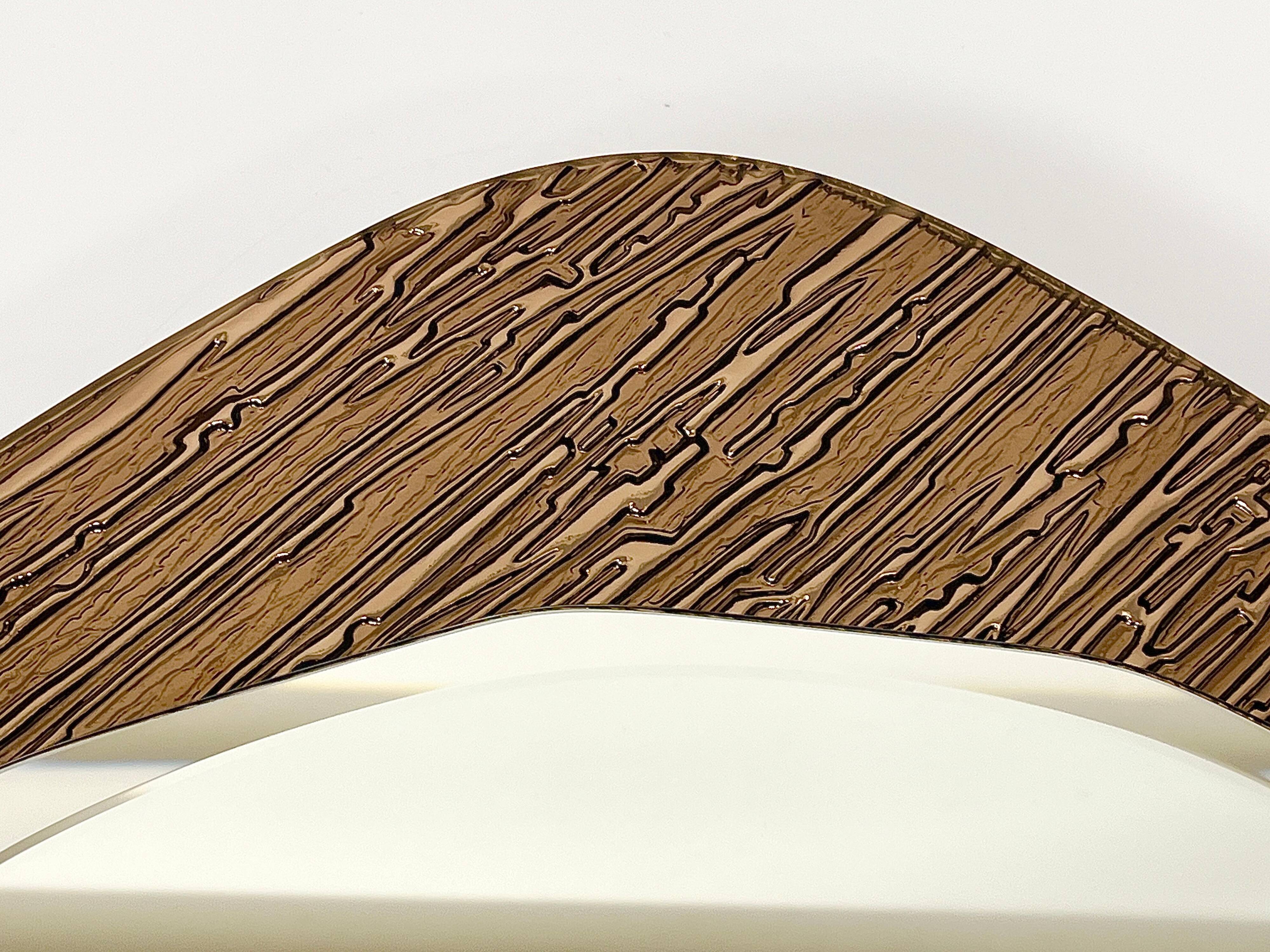 Crystal Art Sculpted Textured Wall Mirror Gold Bronze Mid-Century, Italy, 1960s