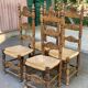 Set of 5 or 4 chic rustic traditional dining chairs with rush seats.