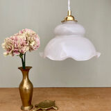 Vintage lampshade pendant light in white opaline
