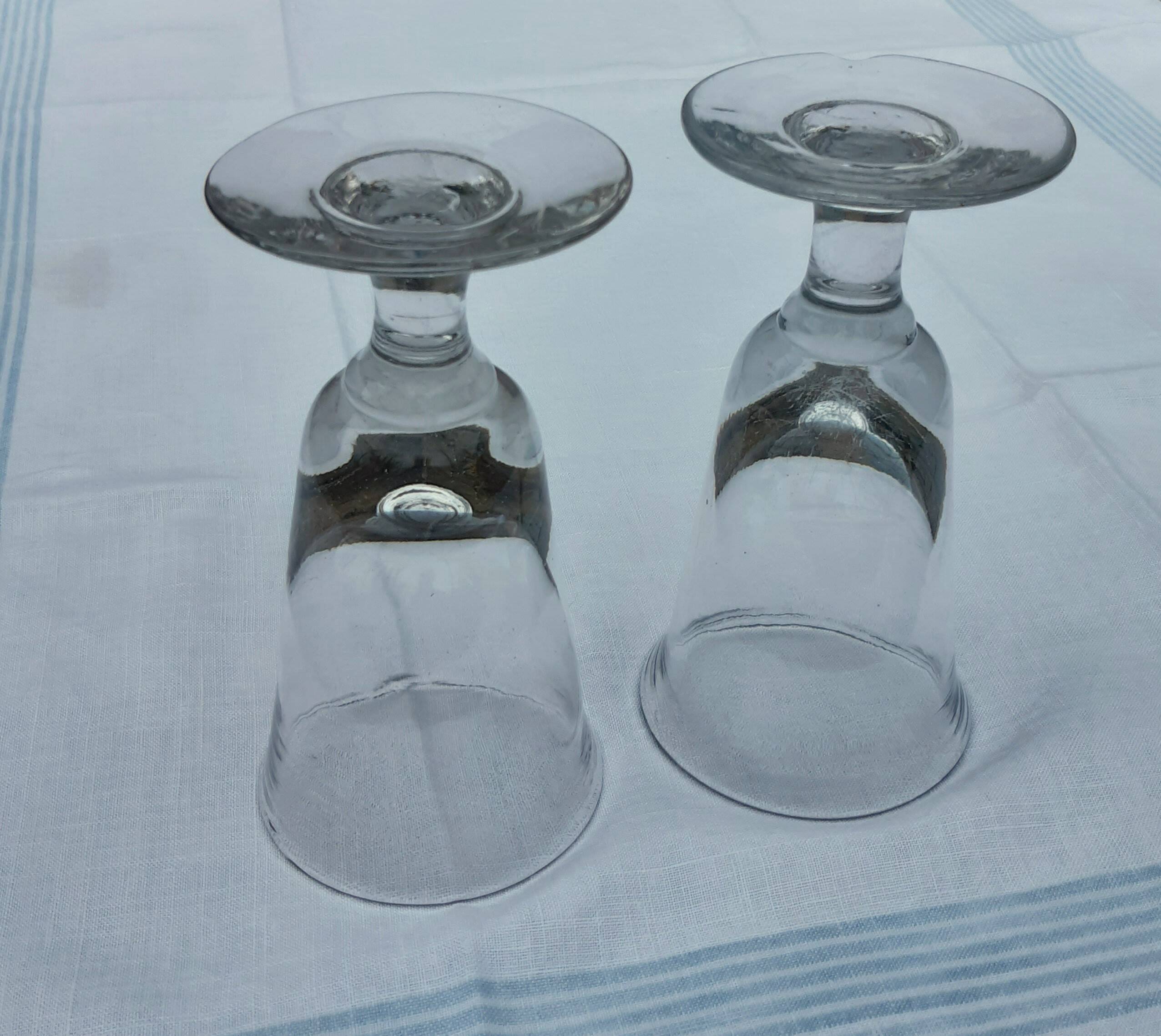 2 old bistro glasses, flared, in blown glass