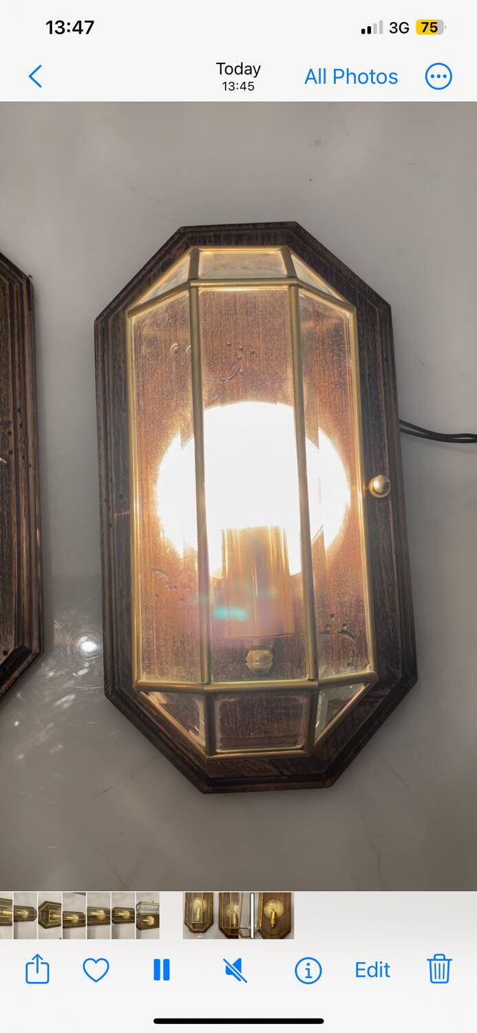 Wooden Brass Sconces Set of 2