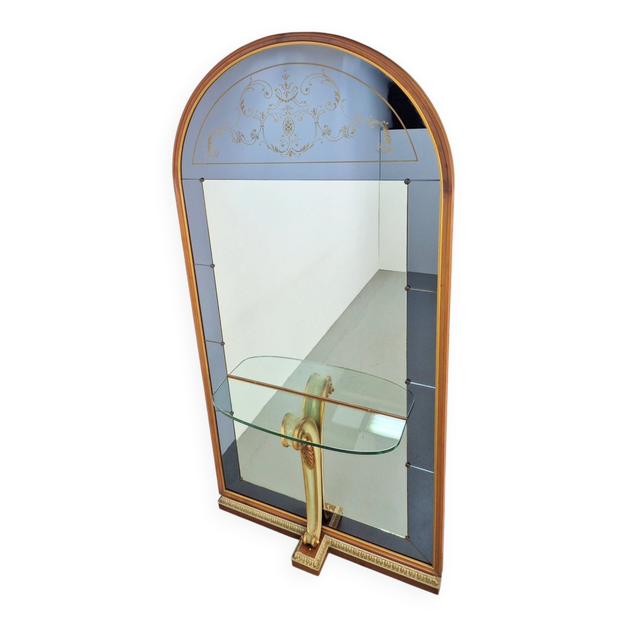 Vintage Floor Mirror with Console Table from Cristal Art, Italy, 1960s