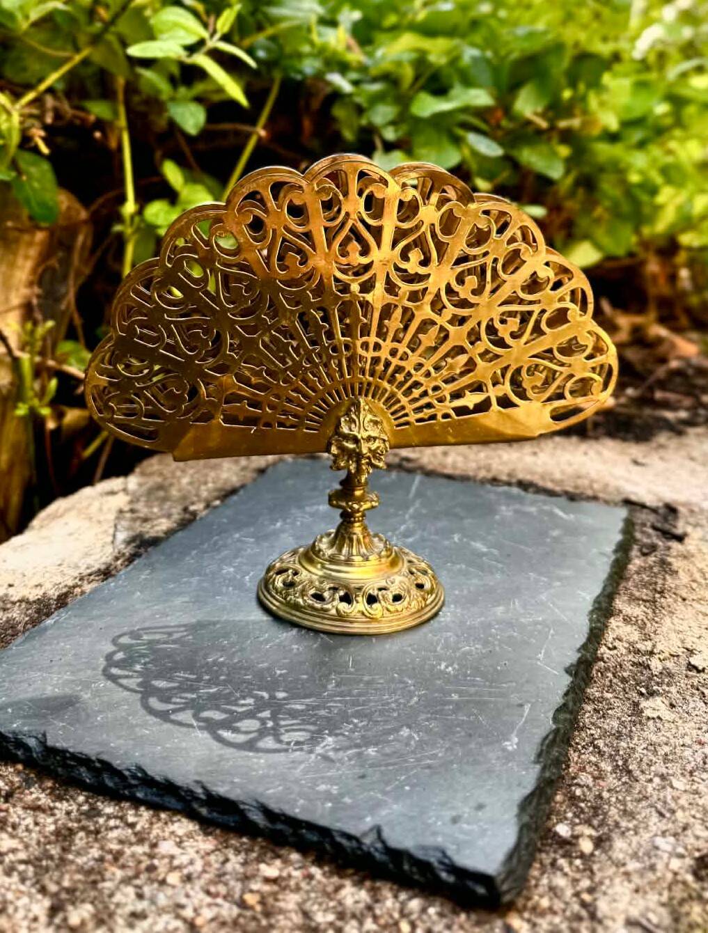 Brass fan-shaped magazine and letter holder Art Nouveau