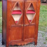 Library in solid oak and walnut, late 19th century