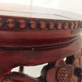 Carved wooden side table, red marble top embedded