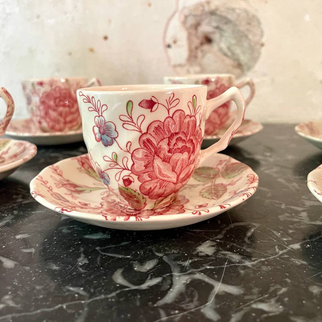 Lot de 6 tasses à café et sous-tasses Johnson Bros Rose Chintz