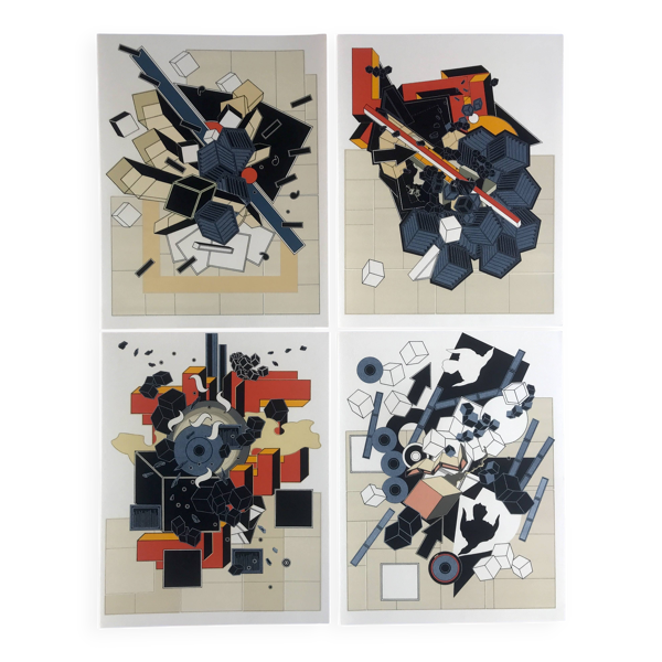 Lot de 4 lithographies originales d'Alain Le Yaouanck 1978. Les 4 élements