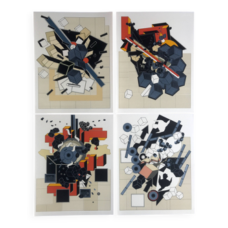 Set of 4 original lithographs by Alain Le Yaouanck 1978. The 4 elements.