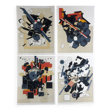 Set of 4 original lithographs by Alain Le Yaouanck 1978. The 4 elements.