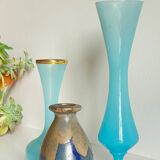 Vintage Blue Stoneware and Opaline Glass VASES