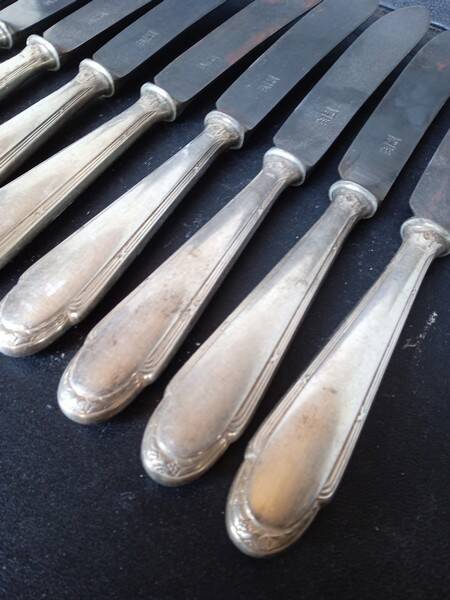 12 WMF knives + silver metal hallmarks from the 1940s