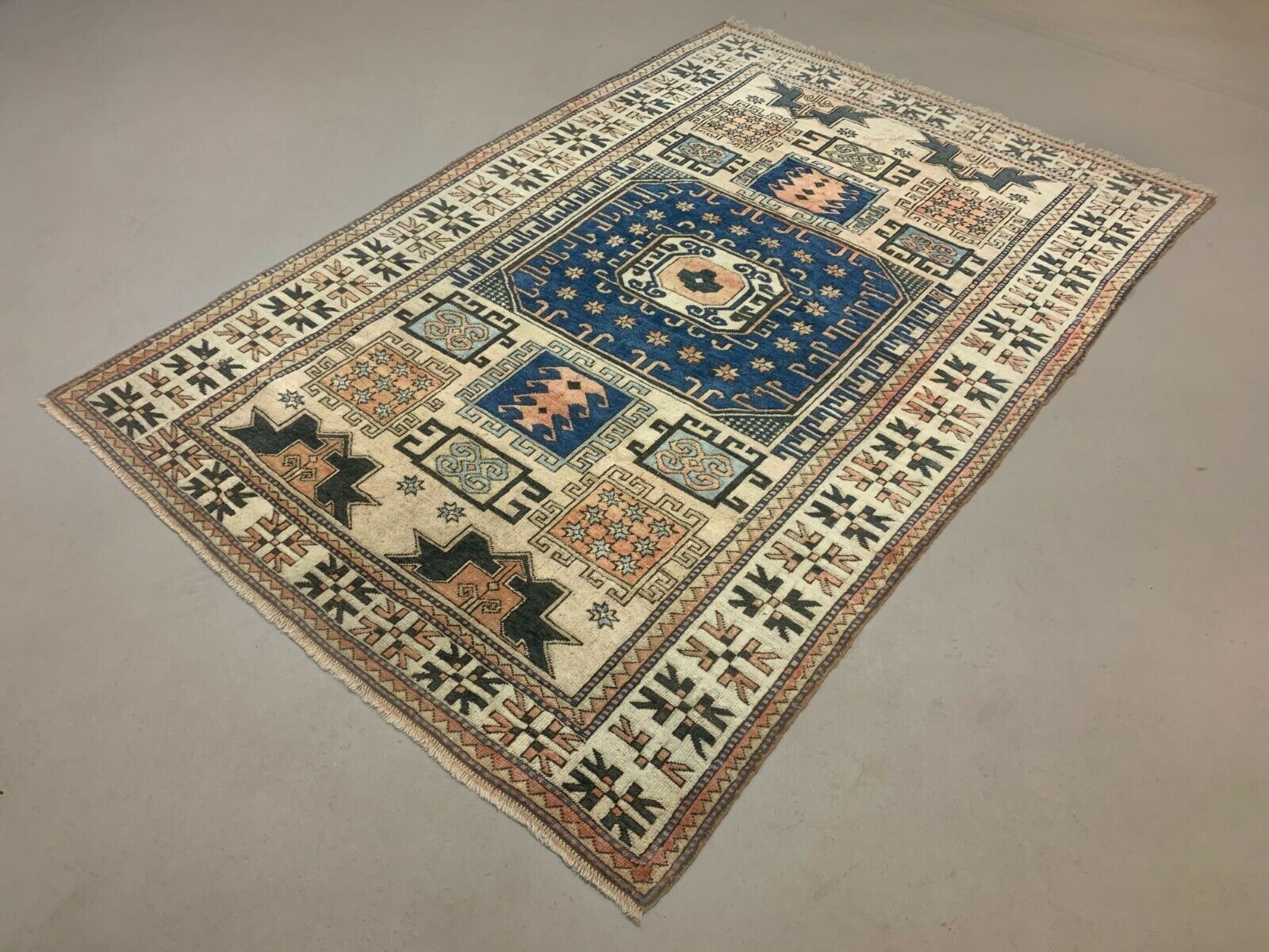 Old Turkish Kazak Rug Oriental 240x165 cm vintage carpet, Tribal Handwoven