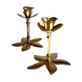Pair of VINTAGE solid BRASS Flower CANDLE HOLDERS