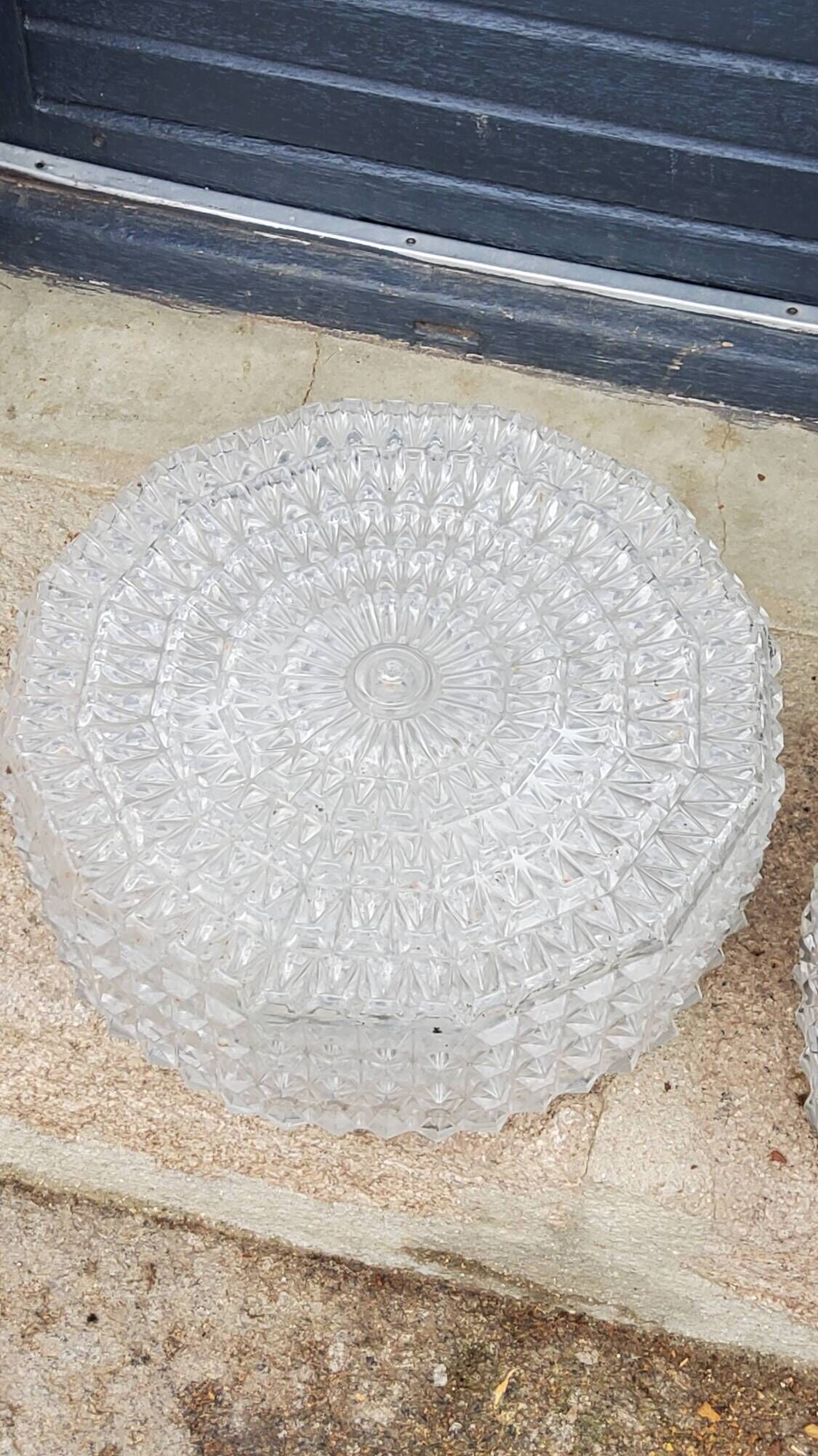 Set of 2 Erco ceiling lights from the 60s in diamond-tipped glass Diameter 35cm