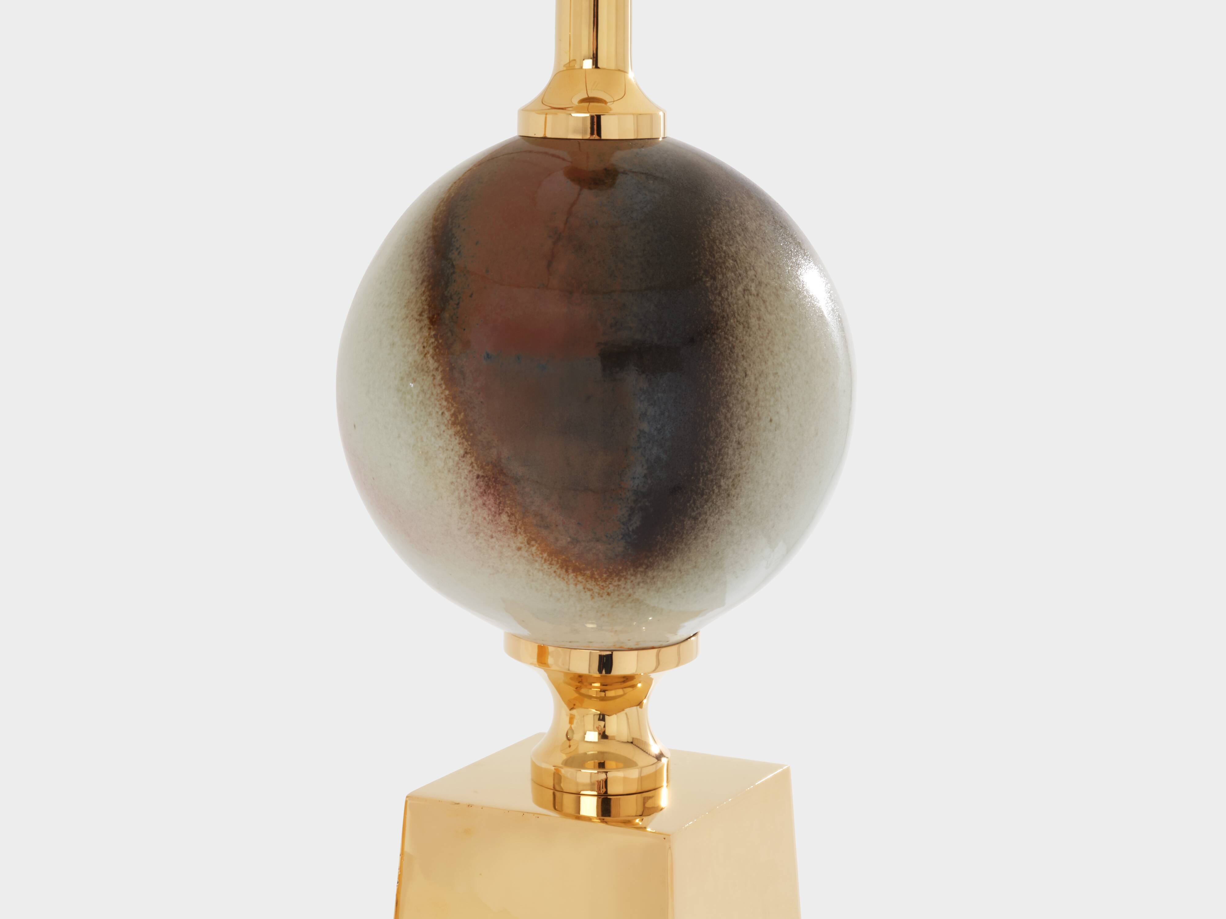 Pair of ceramic and brass lamps by Philippe Barbier, 1970s