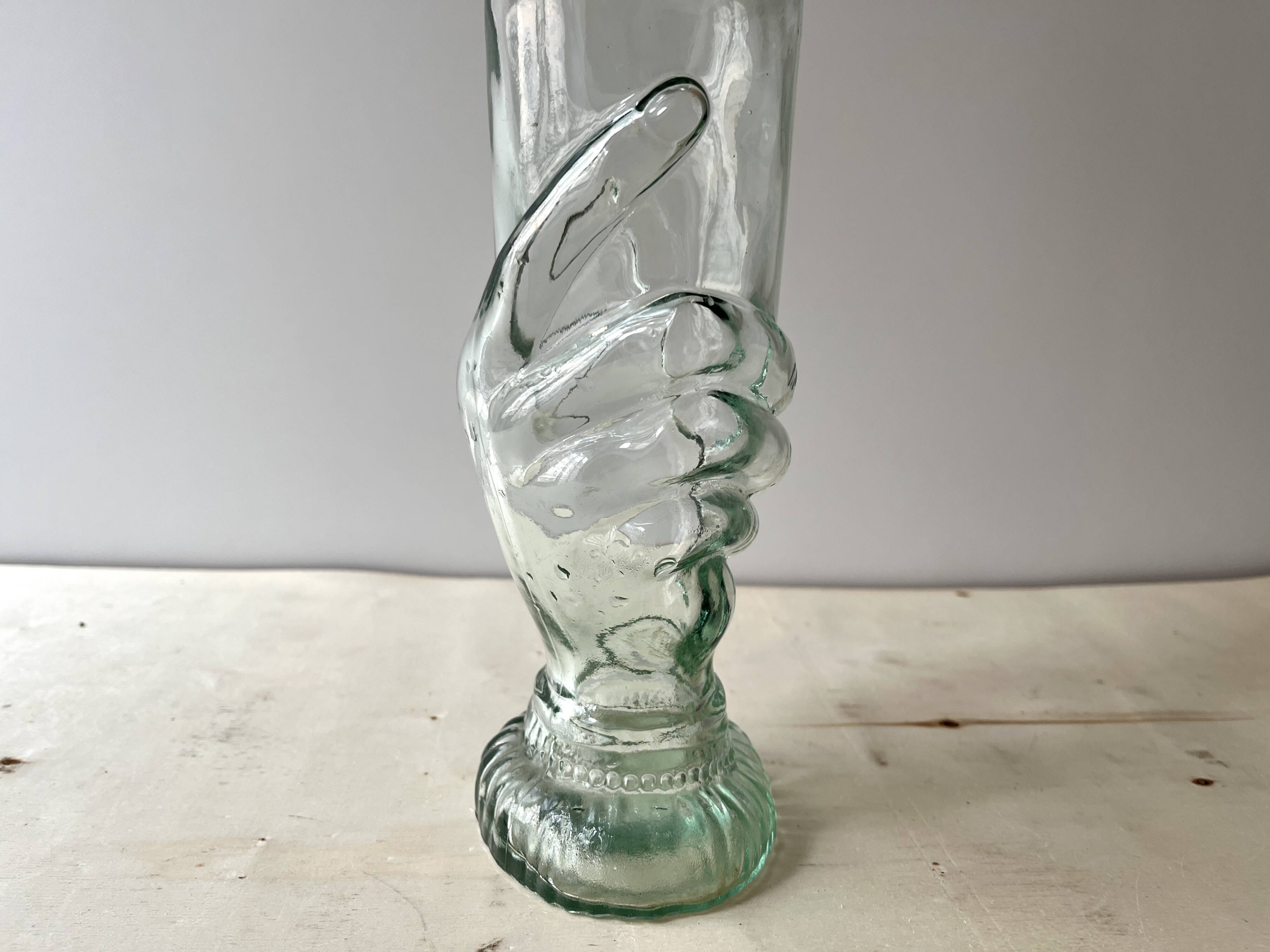 Legras glass bottle "transparent hand" circa 1920, antique carafe