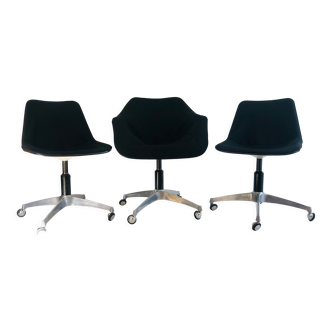 Fauteuil et deux chaises de bureau par Robin et Lucienne Day pour Castelli, Italie années 70