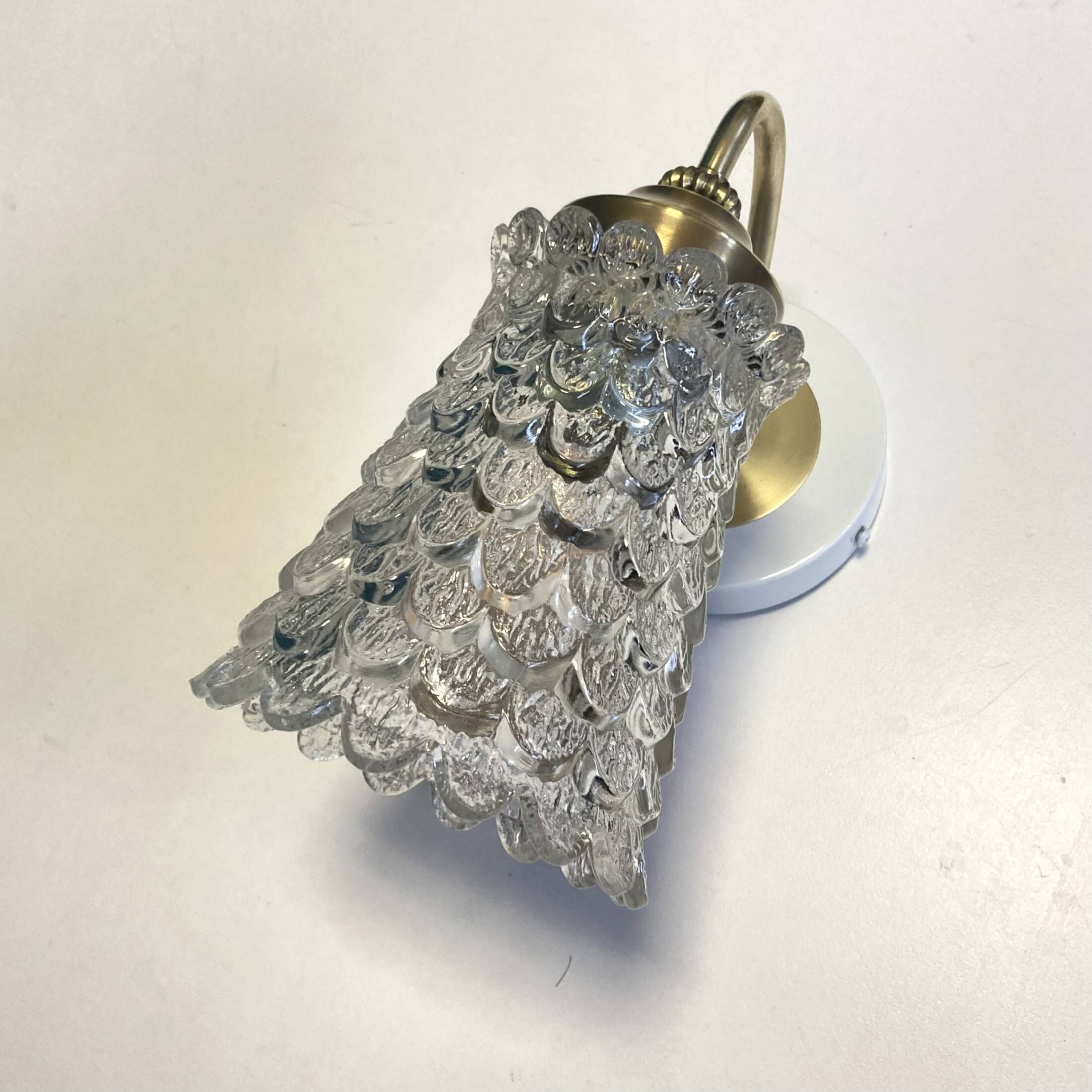 Old brass swan neck wall light and transparent glass tulip vintage decoration