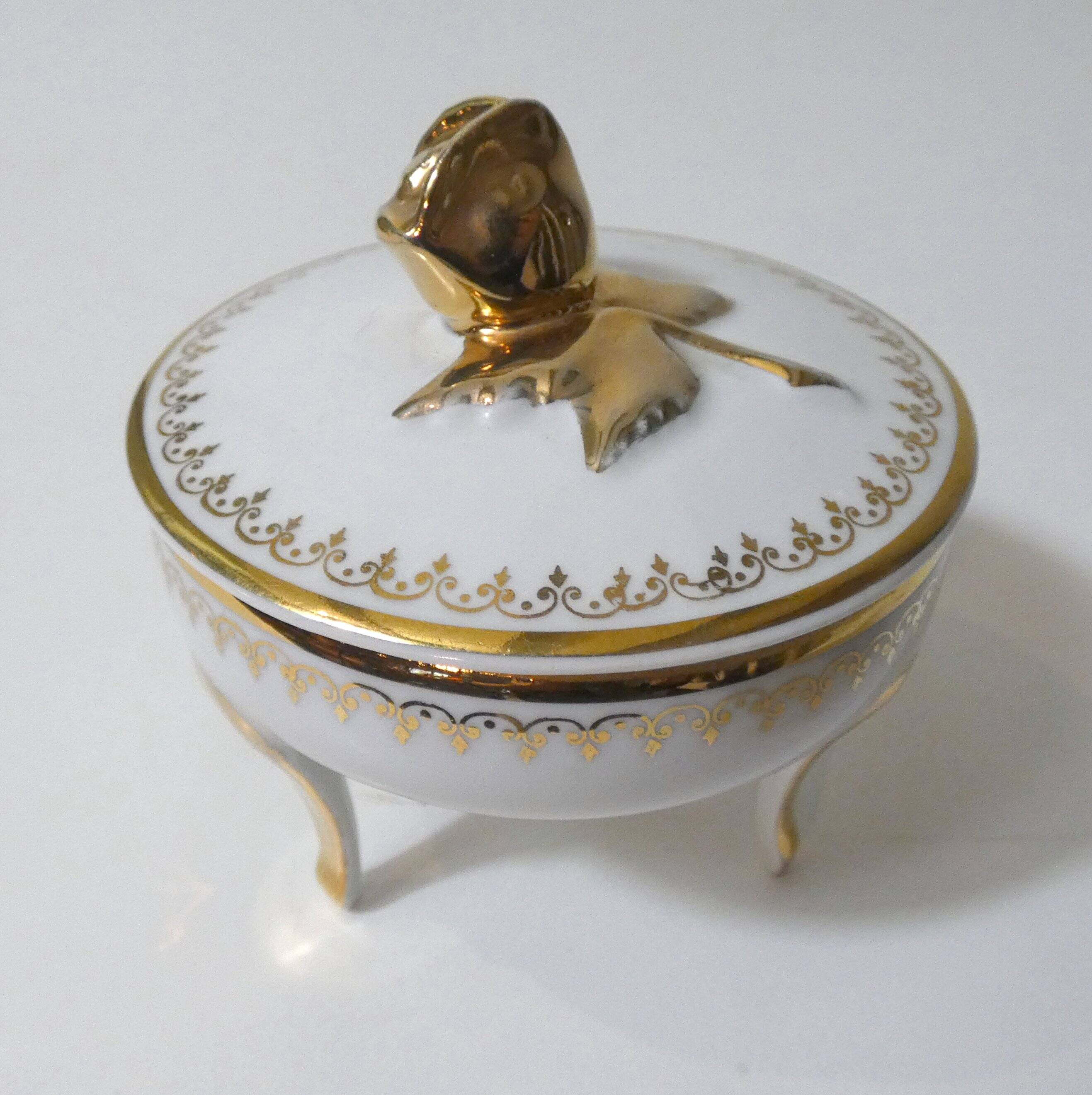 antique sweet jar in white and gold porcelain