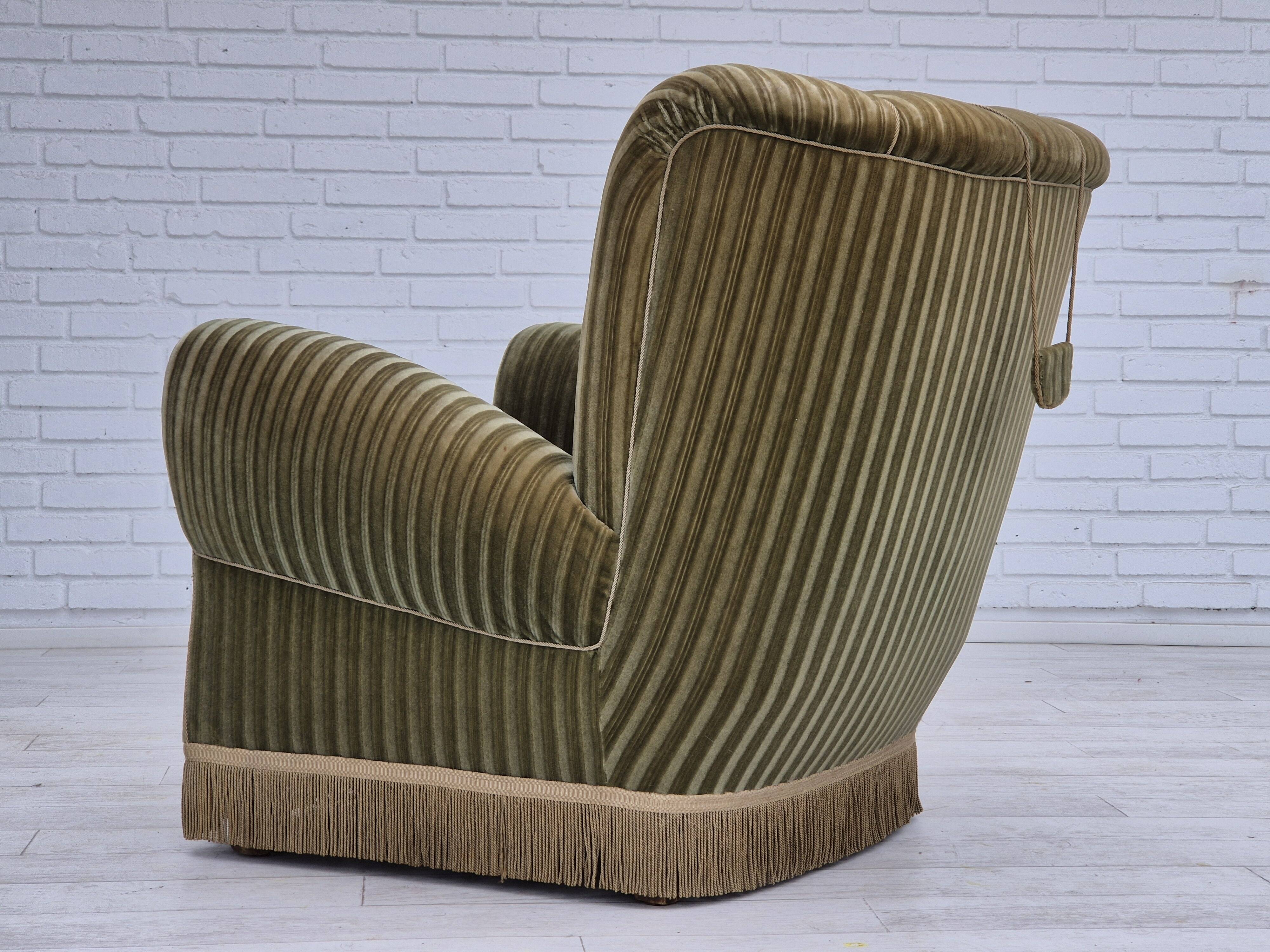 1960s, Danish relax armchair, original condition, green furniture velour.