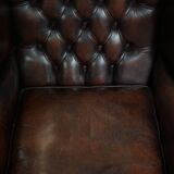Brown Cowhide Leather Chesterfield Wingback Chair