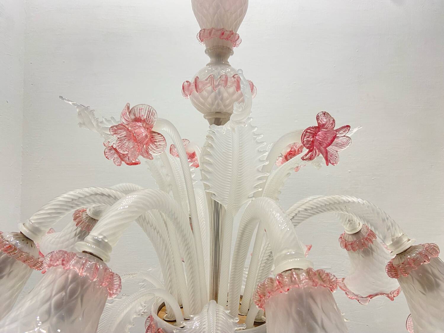 Large Pink Blossom Venetian Glass Chandelier 1960’s