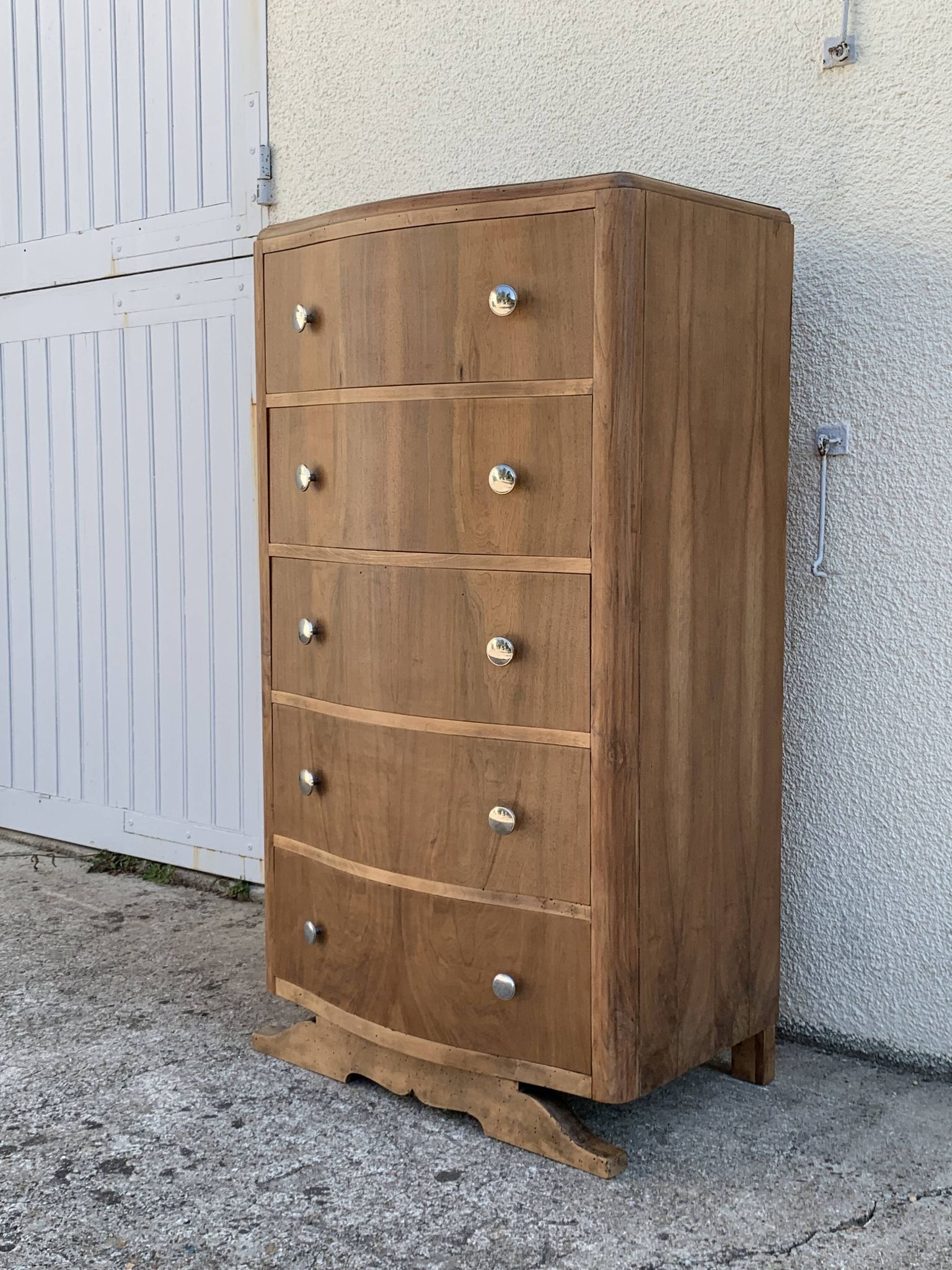Commode haute art déco pieds moustache noyer brut 1930