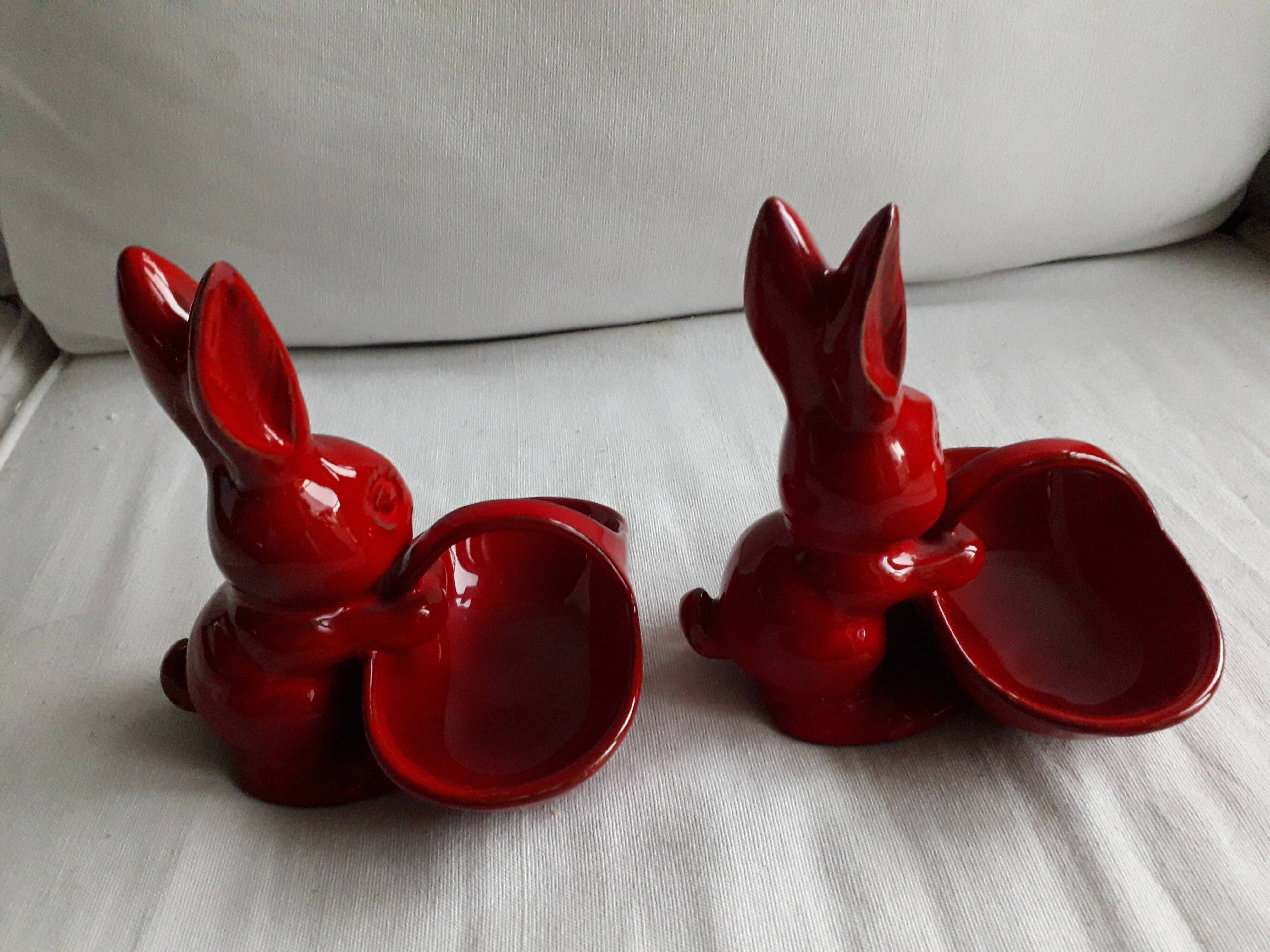 A set of 2 vintage storage compartments in the shape of rabbits