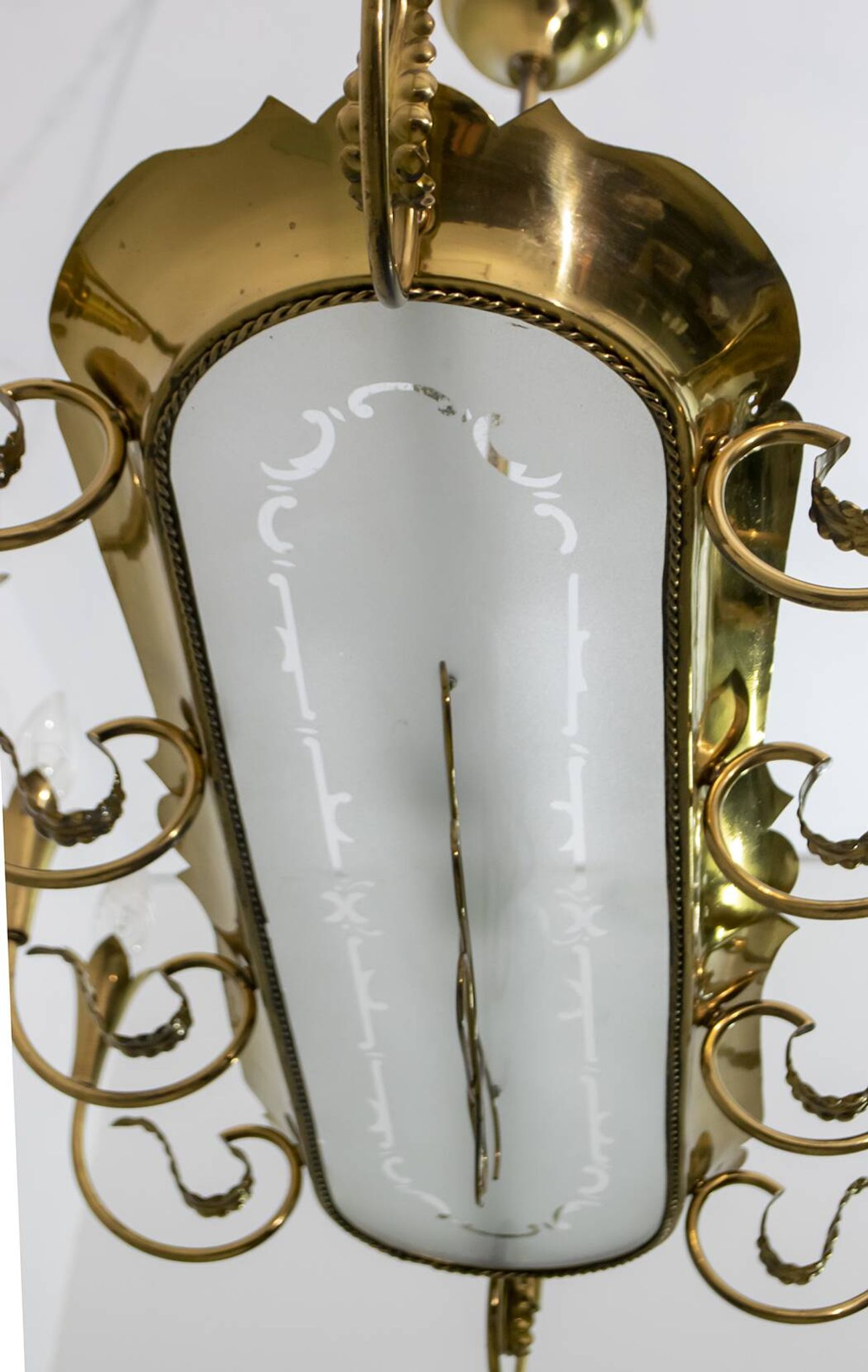 After Pietro Chiesa Italian Brass 12 Lights Candelier Fontana Arte