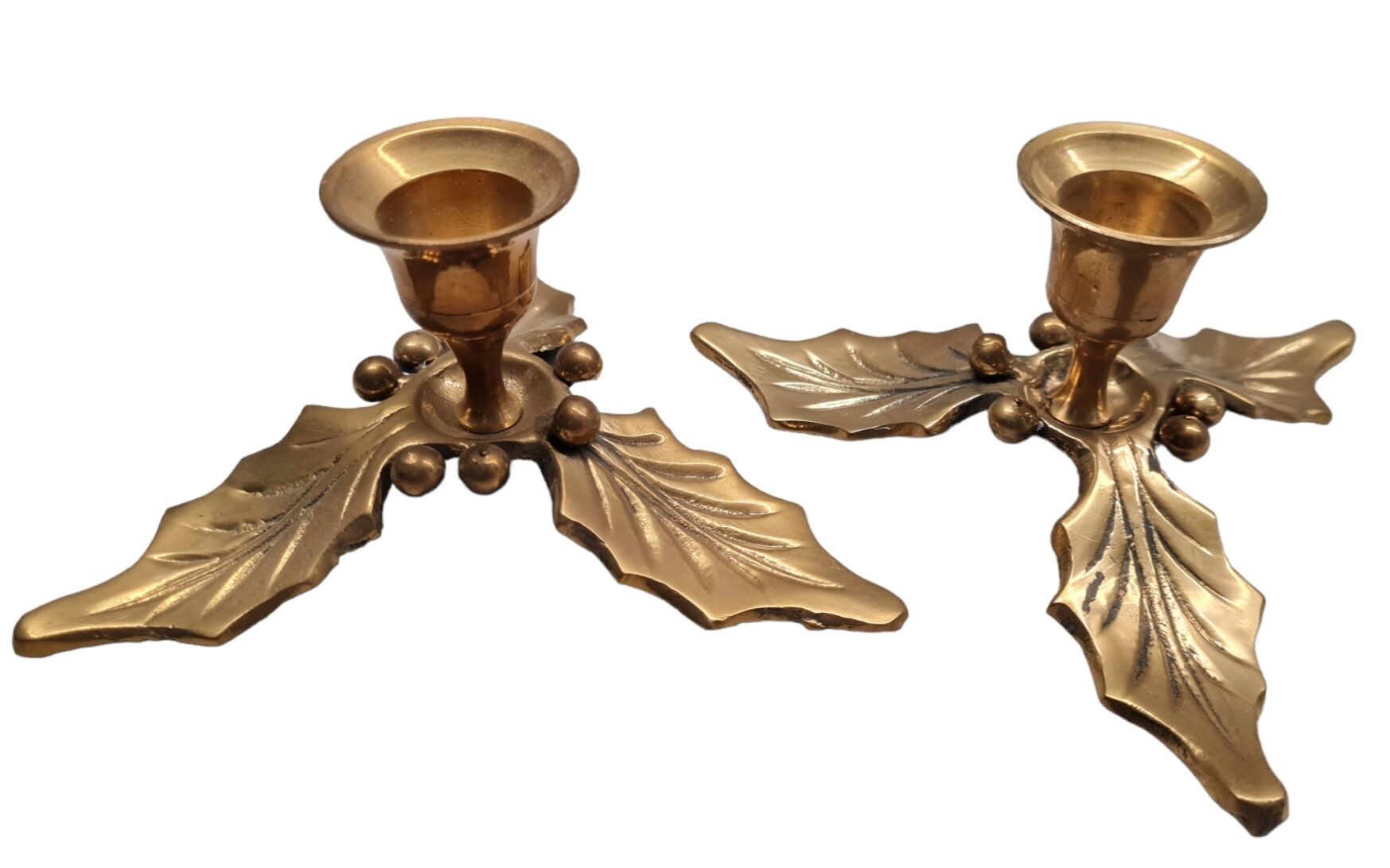 Bougeoirs vintage en laiton déco de noël houx