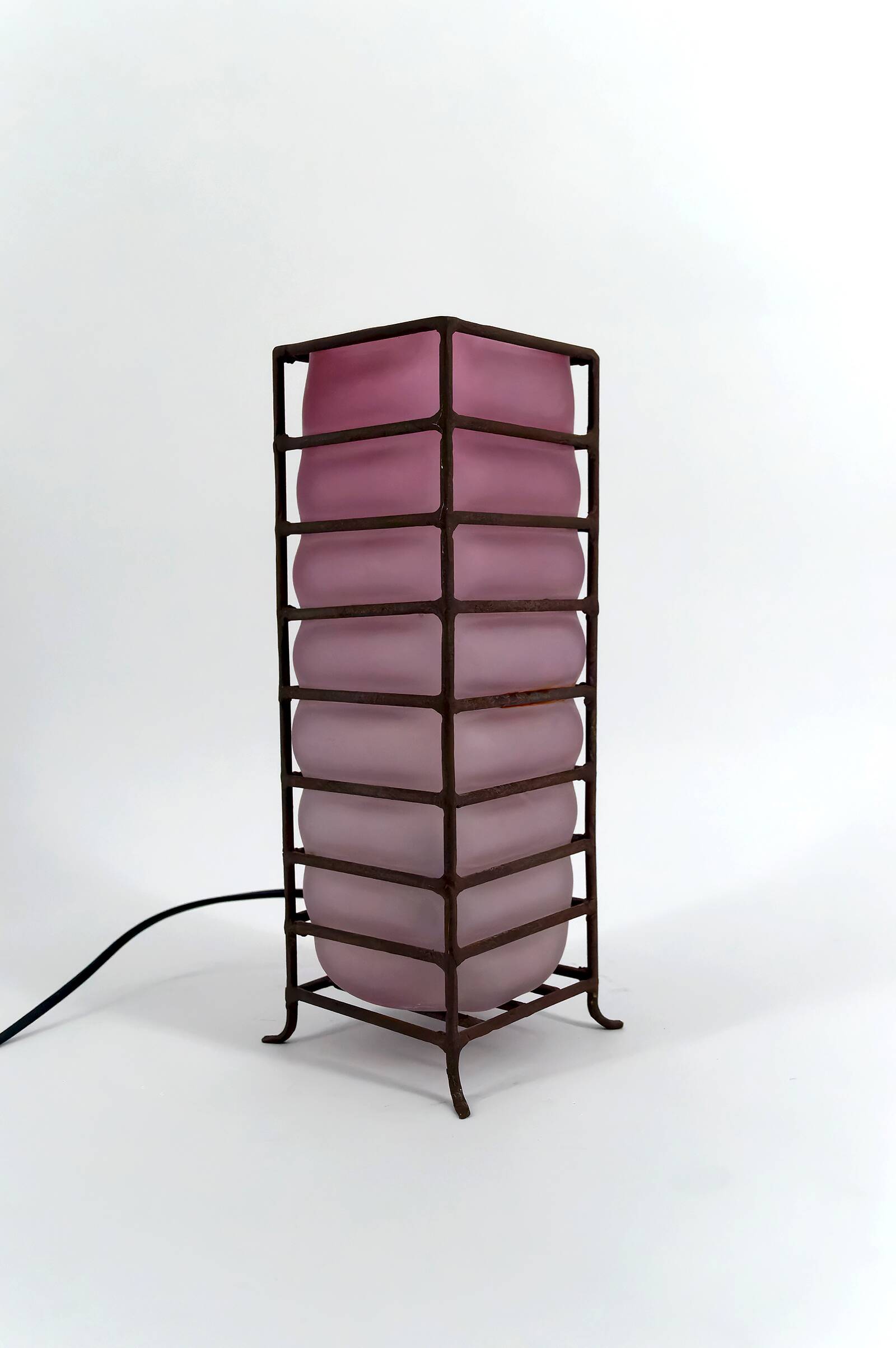 Modernist Glass Paste and Wrought Iron Table Lamp, Circa 1950-1960