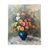 Huile sur toile "Bouquet au vase bleu"  40x50cm