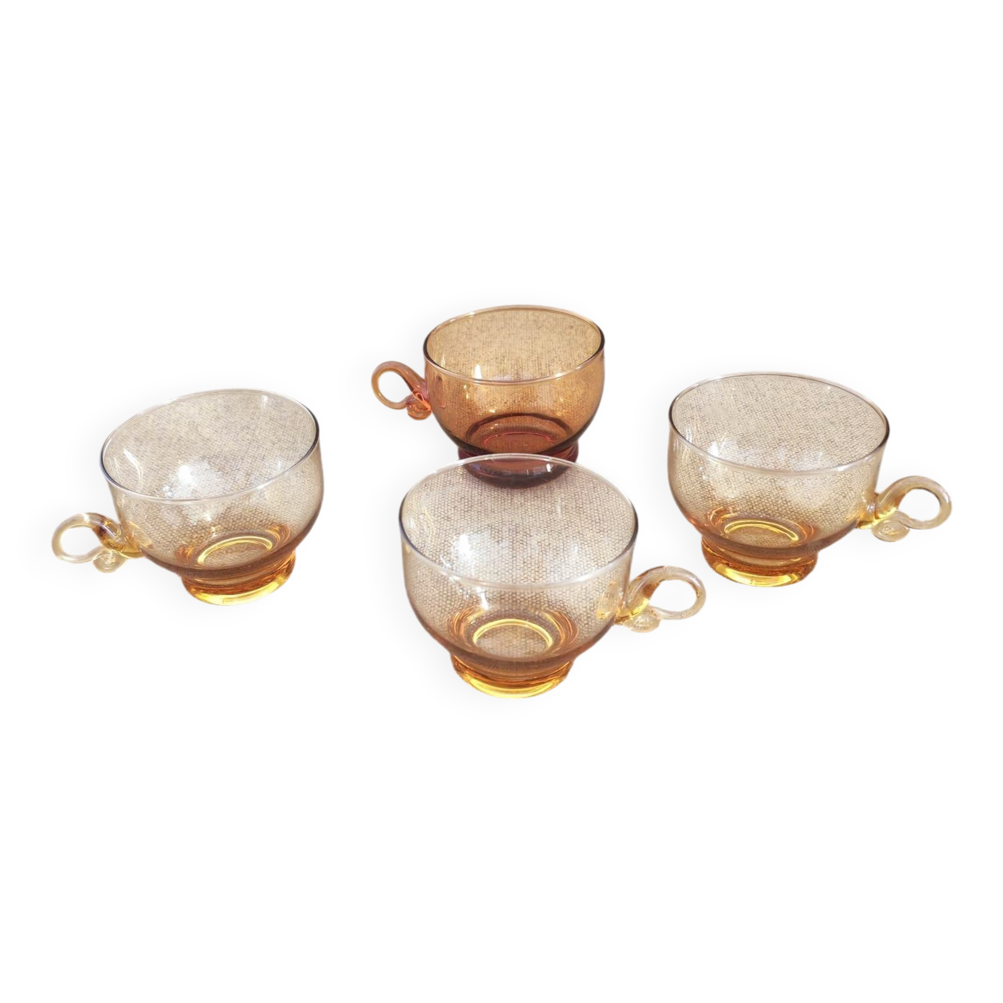 Set of four vintage amber glass cups