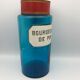 Flacon bocal de pharmacie apothicaire en verre bleu, plaque bourgeons de pin, 26,5 cm