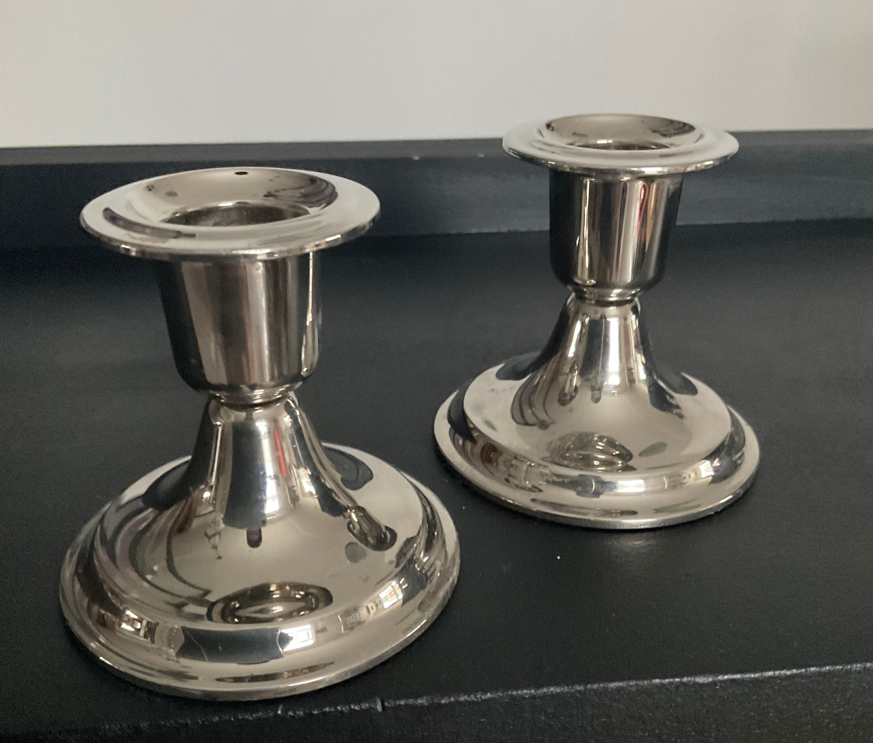 Pair of vintage silver metal candle holders