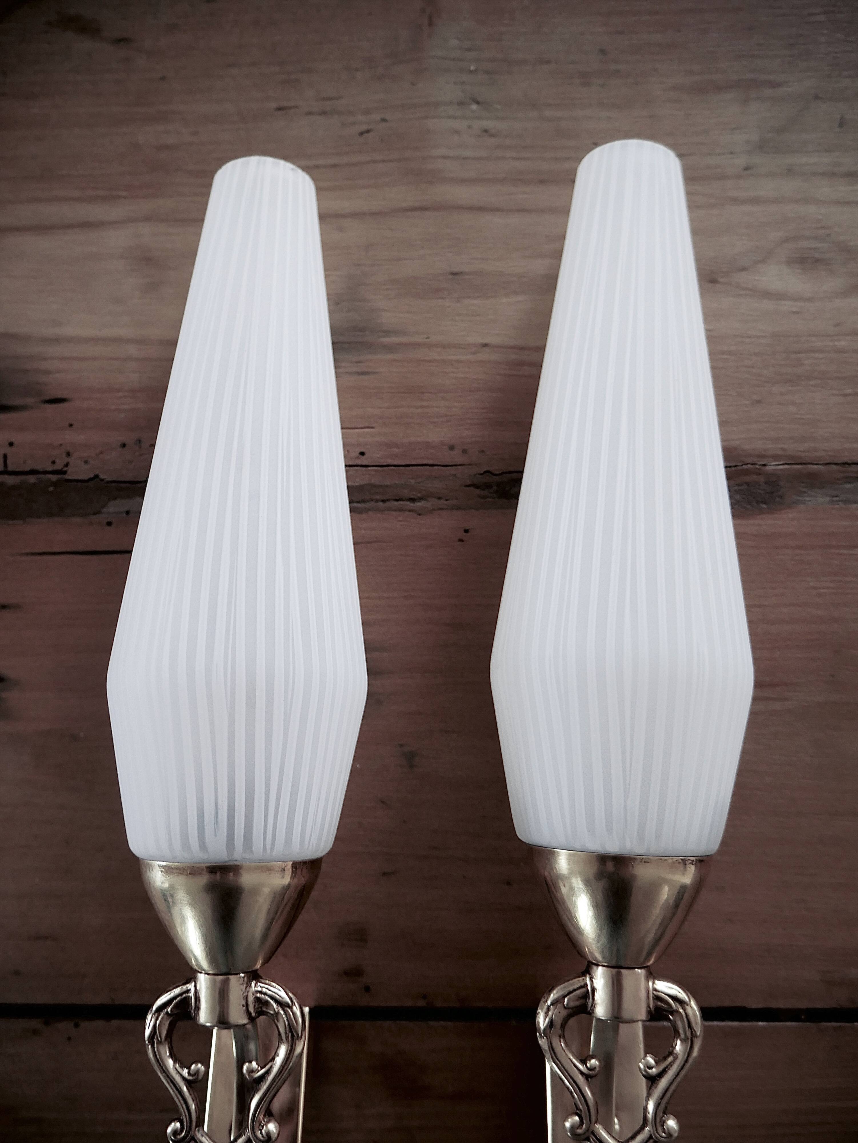 Pair opaque glass sconces