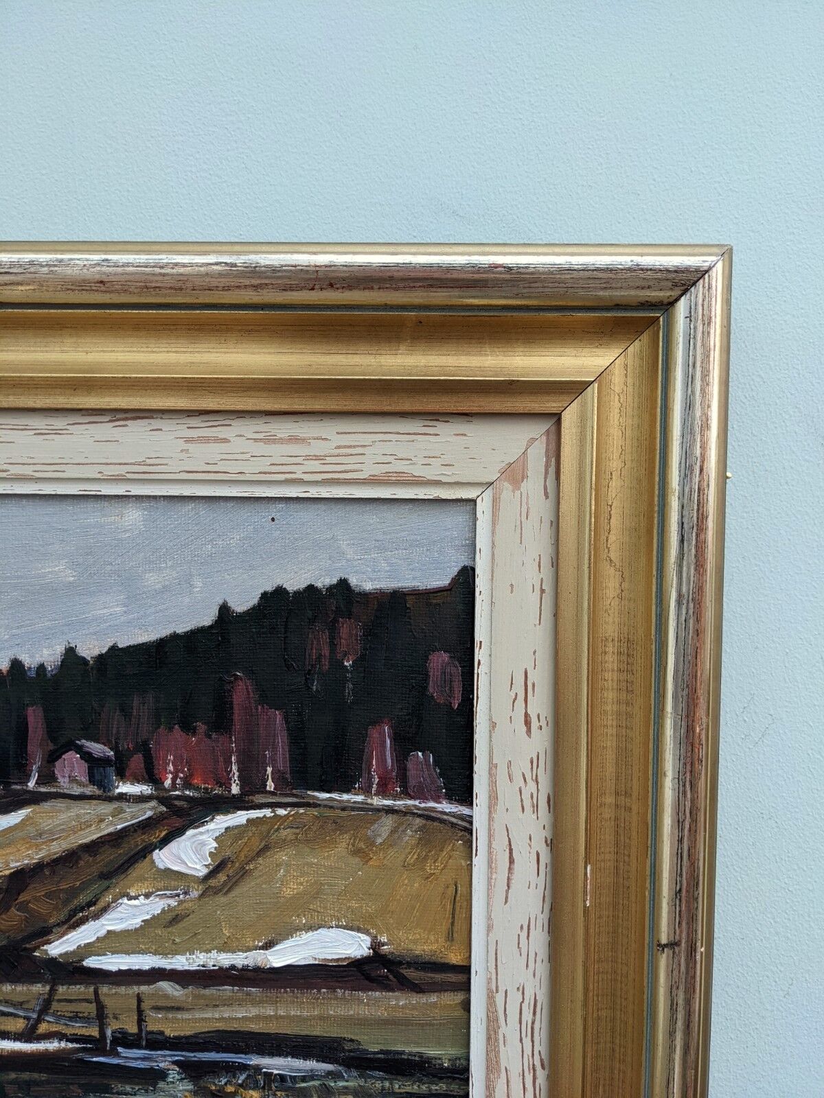 1948 Mid-Century Modern Swedish "Still" Vintage Landscape Oil Painting, Framed