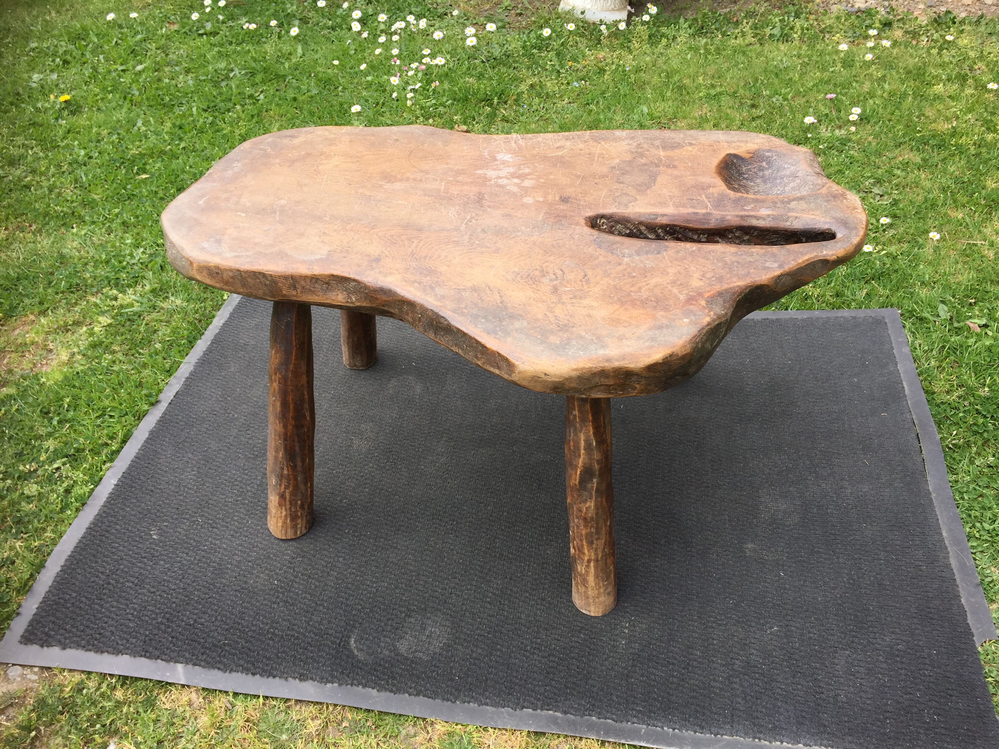 Brutalist vintage coffee table with 4 feet in oak
