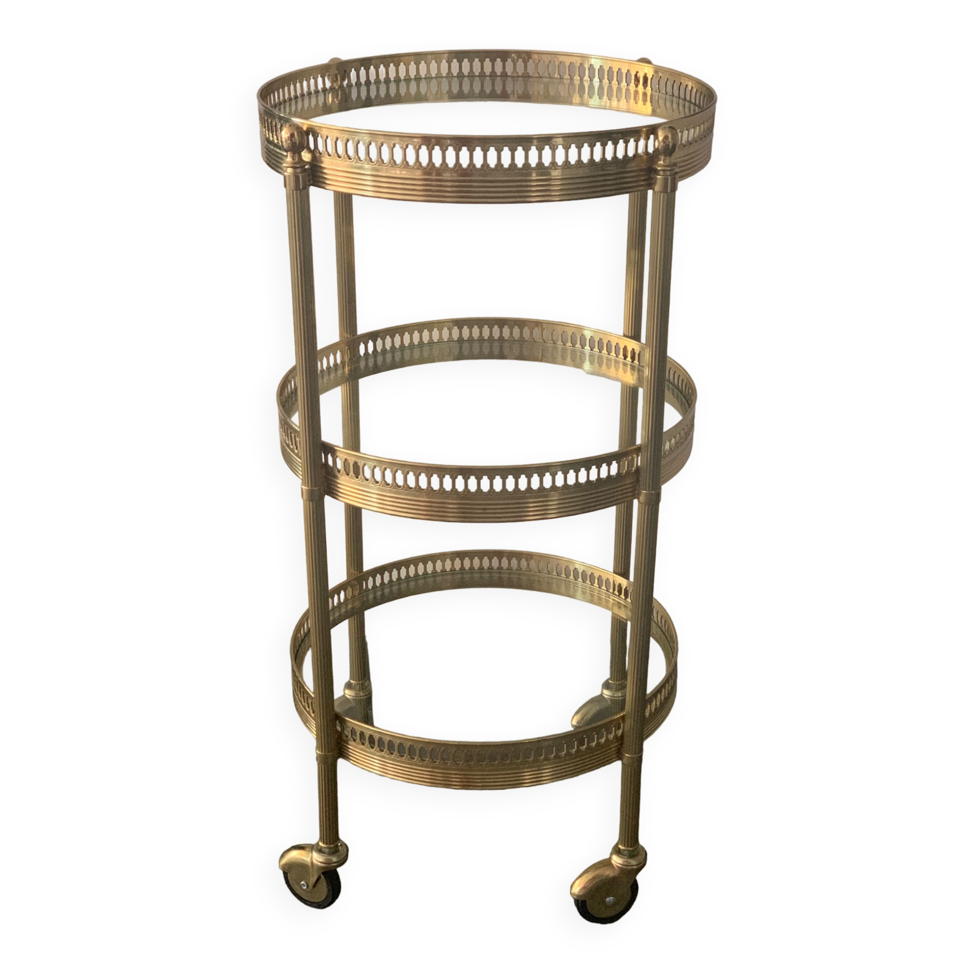 Console table d'appoint roulante et néo classique, en laiton, 1970
