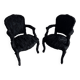 Set of 2 Black Feather-Textured Upholstered Theatrical Armchairs — Wood Frame, Dramatic Baroque Revival Style