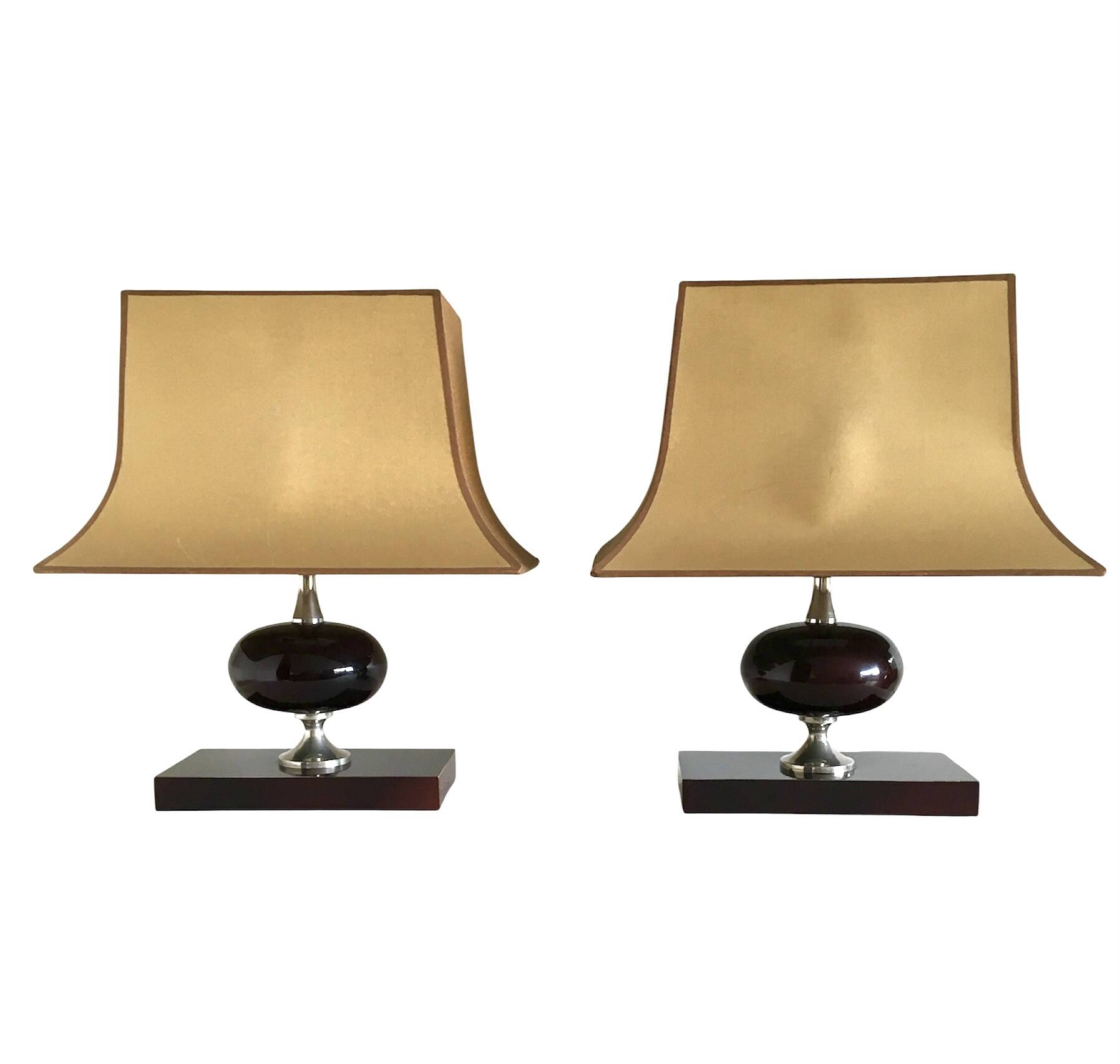 Pair of lamps, resin and chrome steel, by Philippe Barbier, circa 1970.