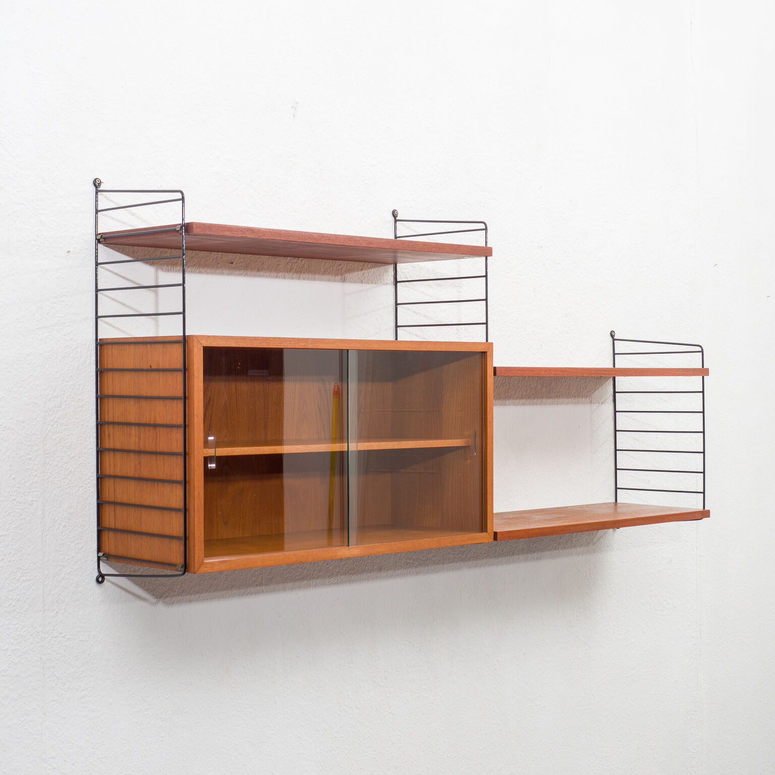 Shelf String, teak, with showcase, vintage