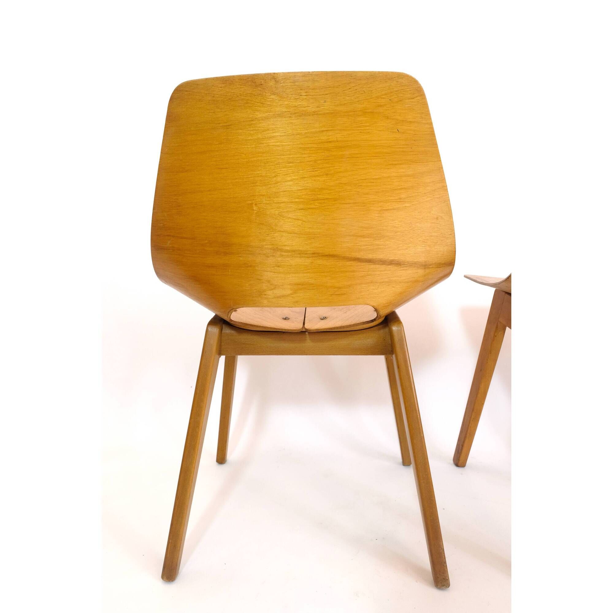Set of 4 barrel chairs, wooden base, Pierre Guariche, Steiner, 1950s.