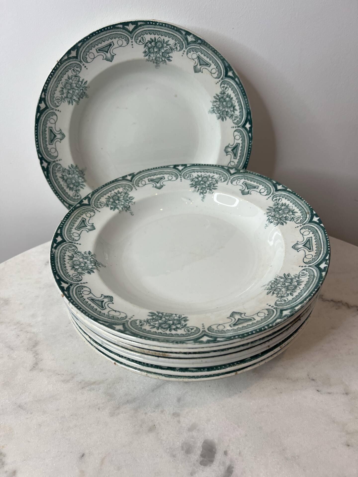Set of 9 deep plates, ironstone Narcisses Onnaing
