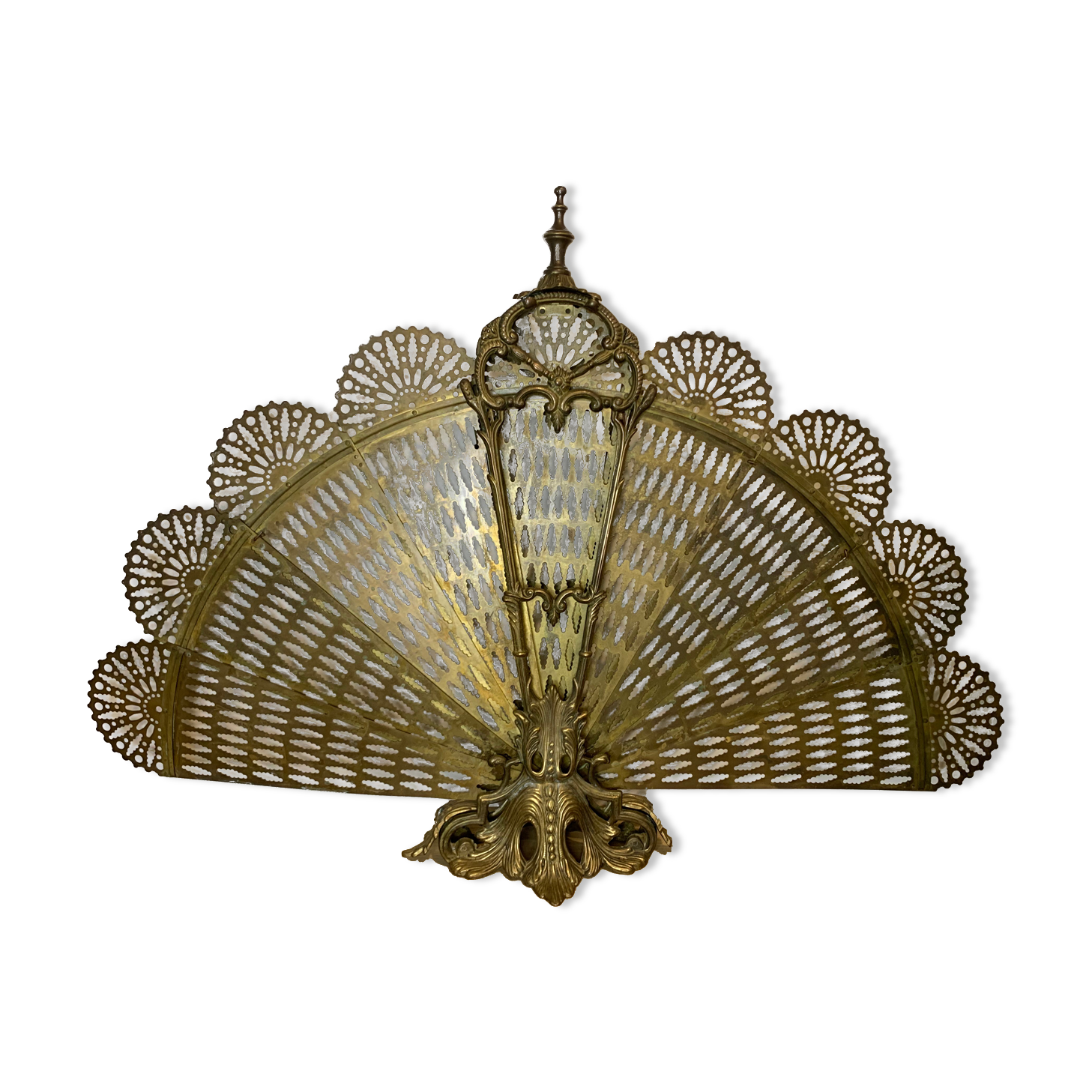 Firewall foldable fan "peacock" - brass bronze late nineteenth century