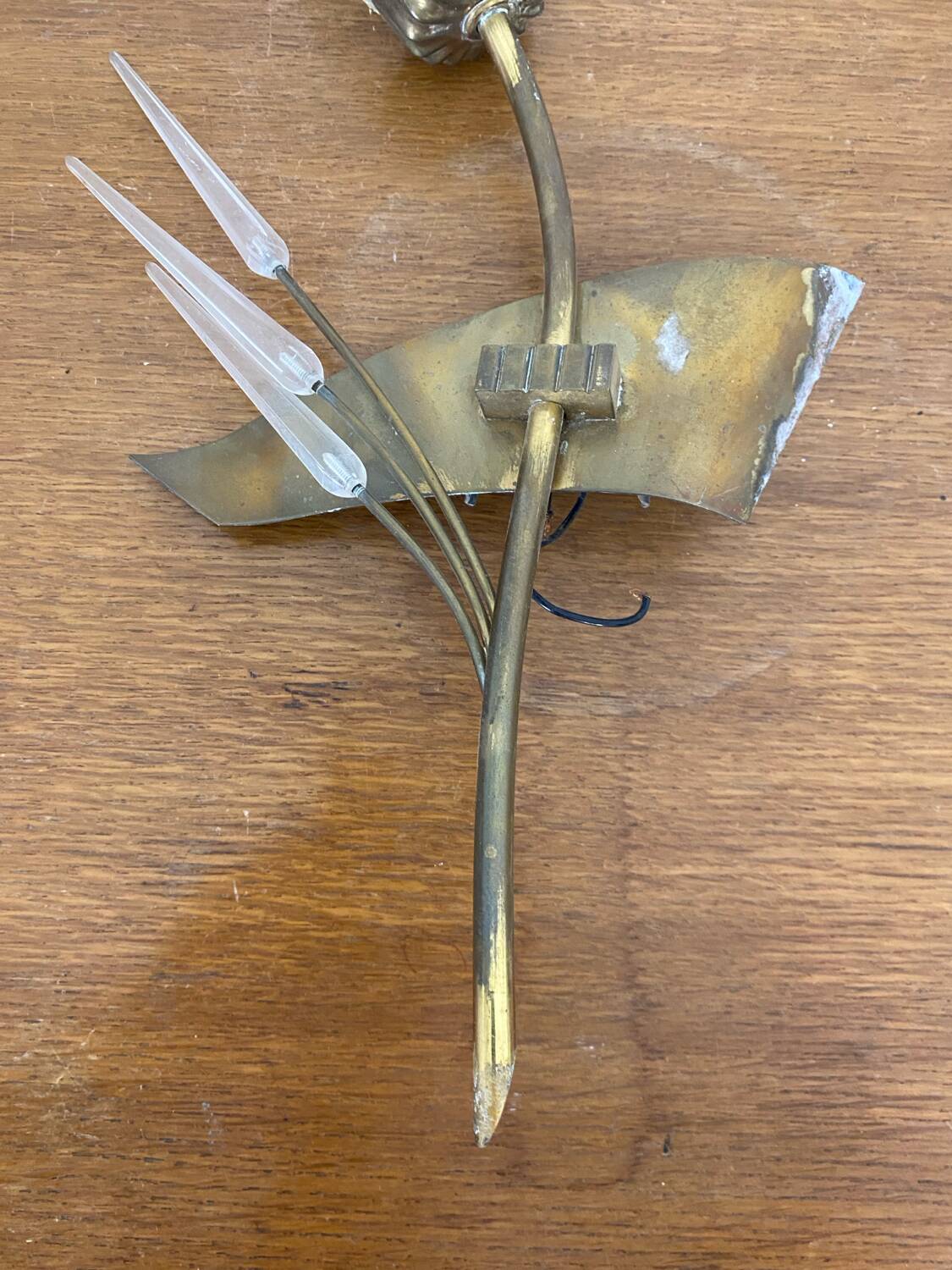 Antique wall lamp  brass + vintage glass tulip